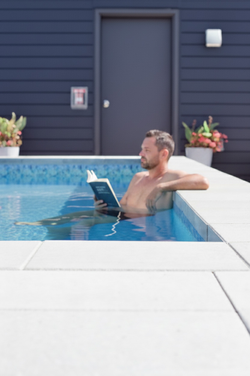 Détente à la piscine sur le toit